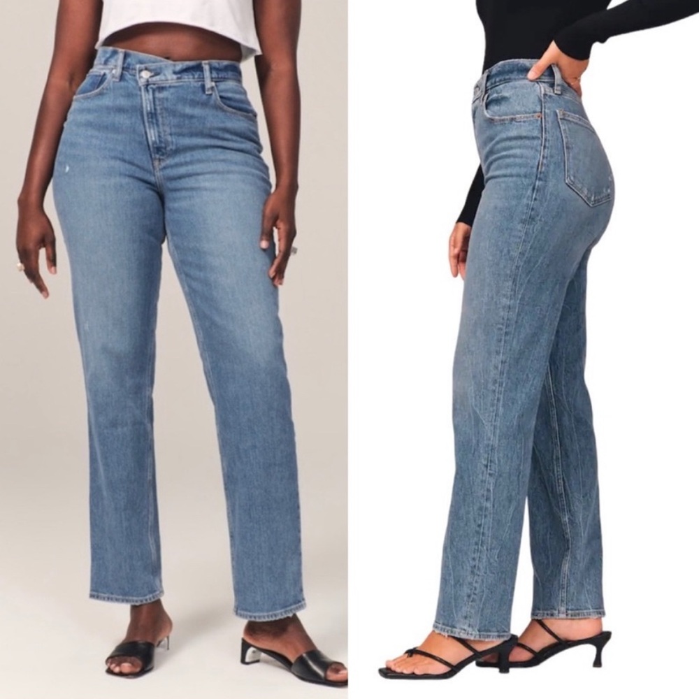 Abercrombie Ultra High Rise 90s Straight Jean Criss-Cross Waistband NWT 33 / 16